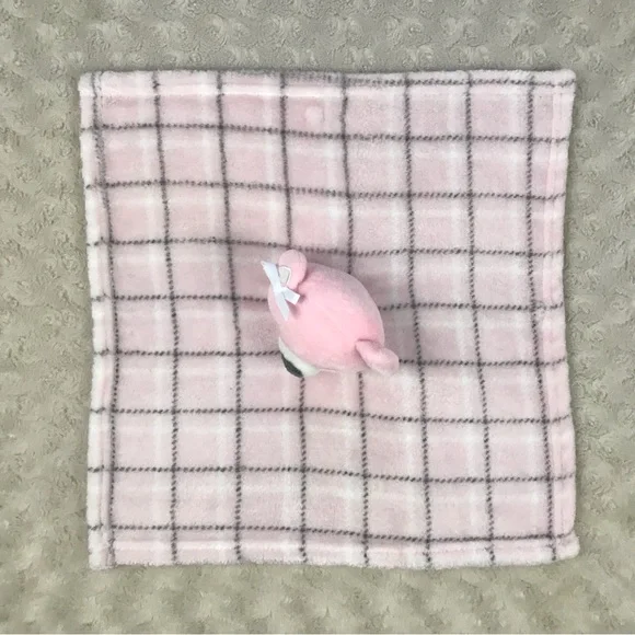 HB Hudson Baby Pink Plaid Teddy Bear Lovey Security Blanket White